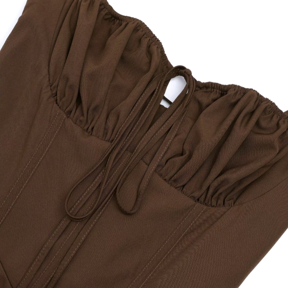 Elegant Brown Midi Dress - Picture 5 of 8